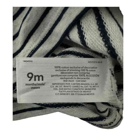 Carter's Girls Gray Striped Long Sleeve Floral Detail 100% Cotton Top 9M Baby - Picture 6 of 7